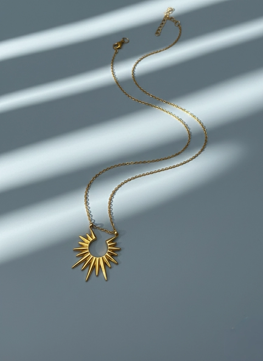 Celestial Sunburst Anti-Tarnish Stainless Steel Pendant Necklace for Women