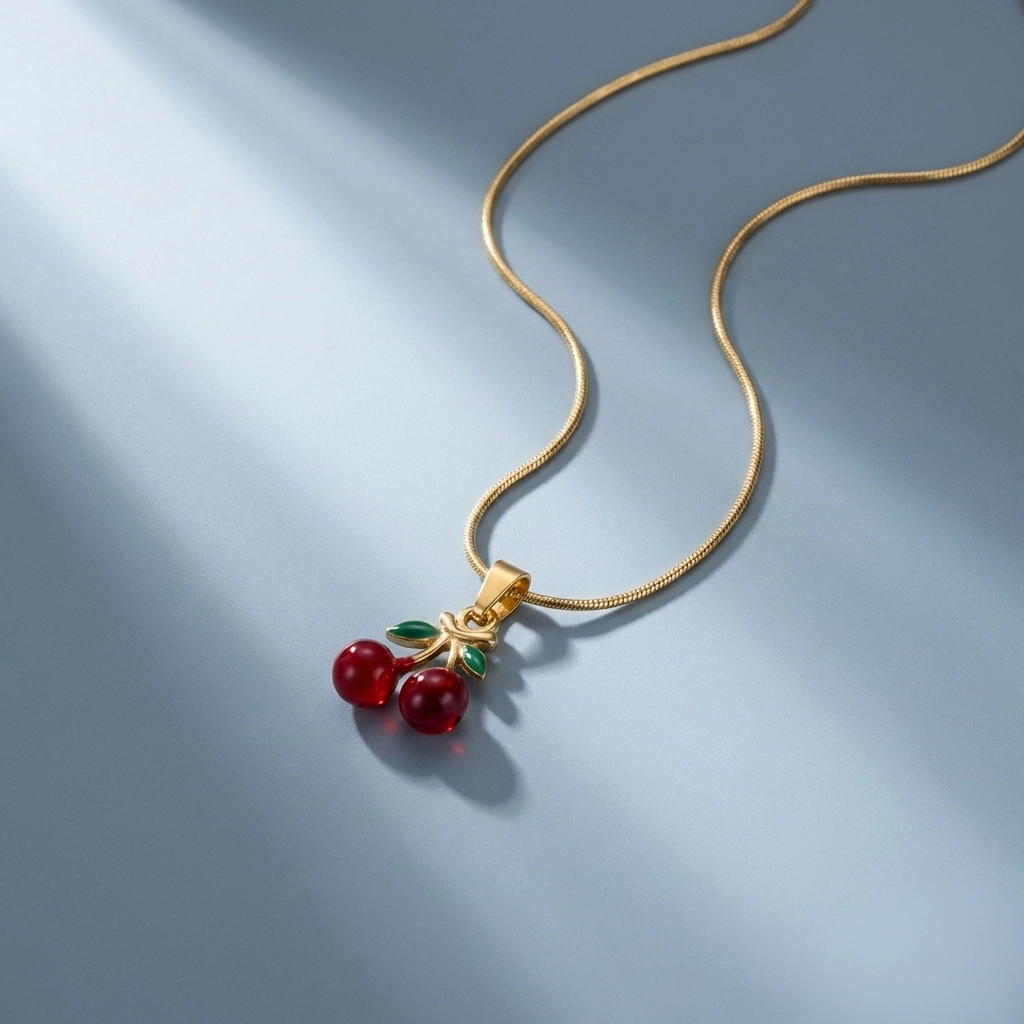 قلادة من الفولاذ المقاوم للصدأ بتصميم قطرة الكرز للنساء