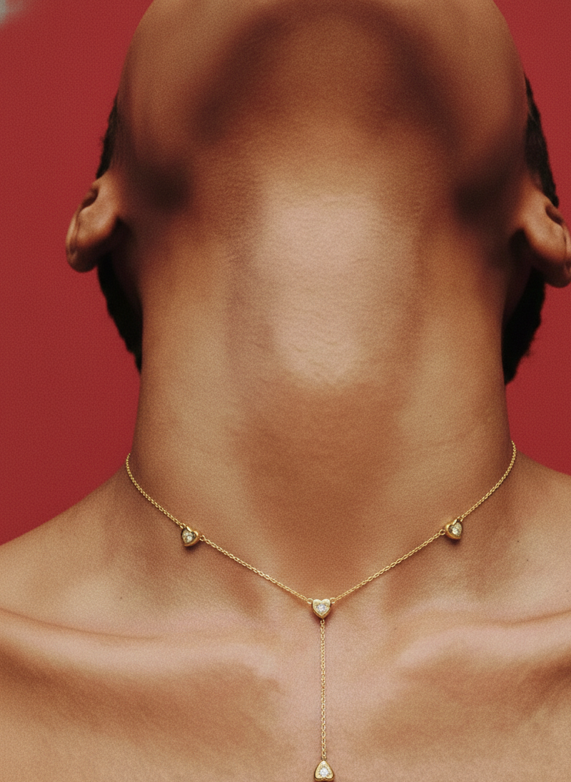 قلادة القلب الأبدي على شكل حرف Y - كريستال زركونيا مقاوم للتشوه، فولاذ مقاوم للصدأ مطلي بالذهب عيار 18 قيراطًا