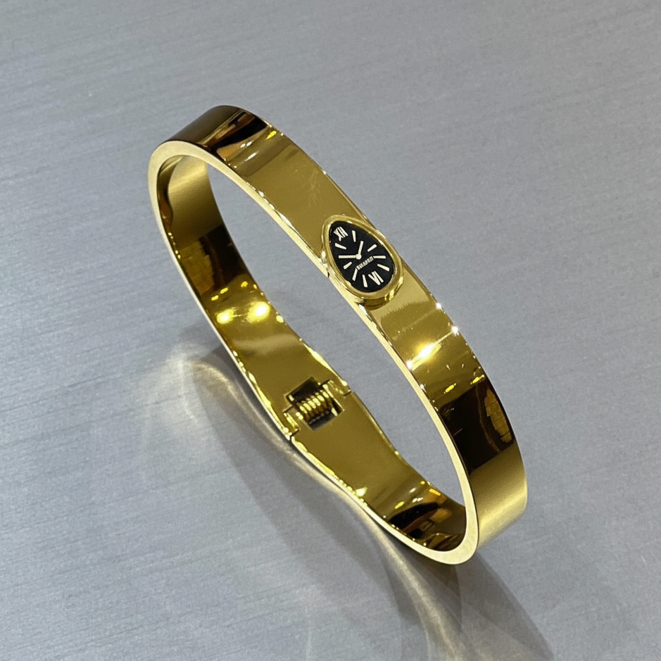 سوار إليسيان ذو وجه الساعة - مقاوم للتشوه، مصنوع من الفولاذ المقاوم للصدأ المطلي بالذهب عيار 18 قيراطًا