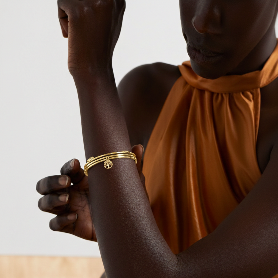 سوار أربوريال هارموني – سوار ثلاثي الحلقات مطلي بالذهب عيار 18 قيراطًا مقاوم للتشوه