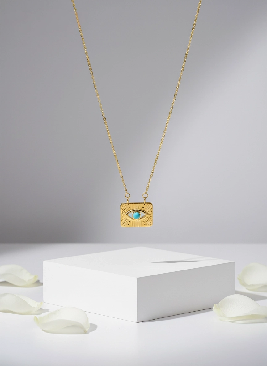 Elysian Guardian Rectangular Evil Eye Anti-Tarnish Necklace