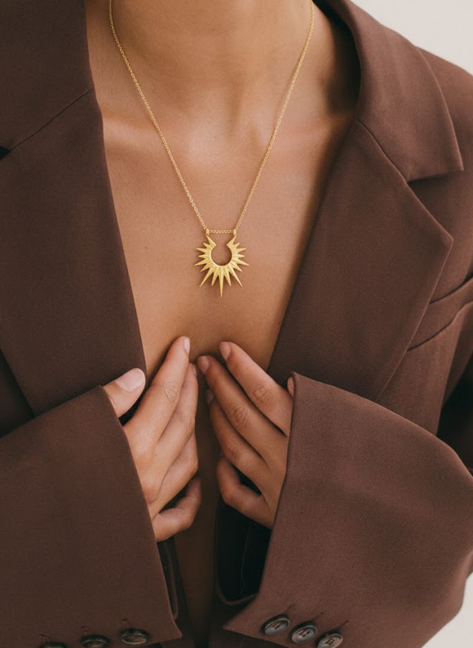 Celestial Sunburst Anti-Tarnish Stainless Steel Pendant Necklace for Women