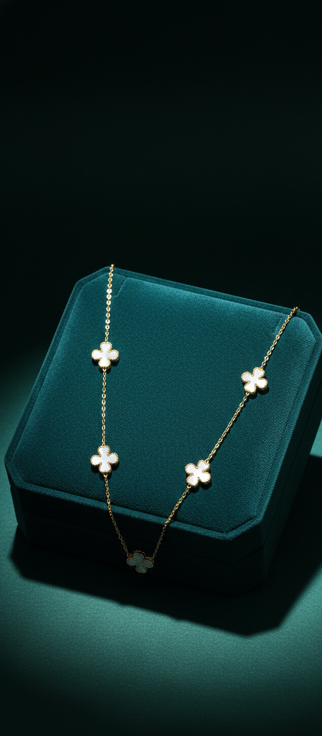 Pearlescent Clover Station Necklace – 18K Gold Anti-Tarnish Stainless Steel.