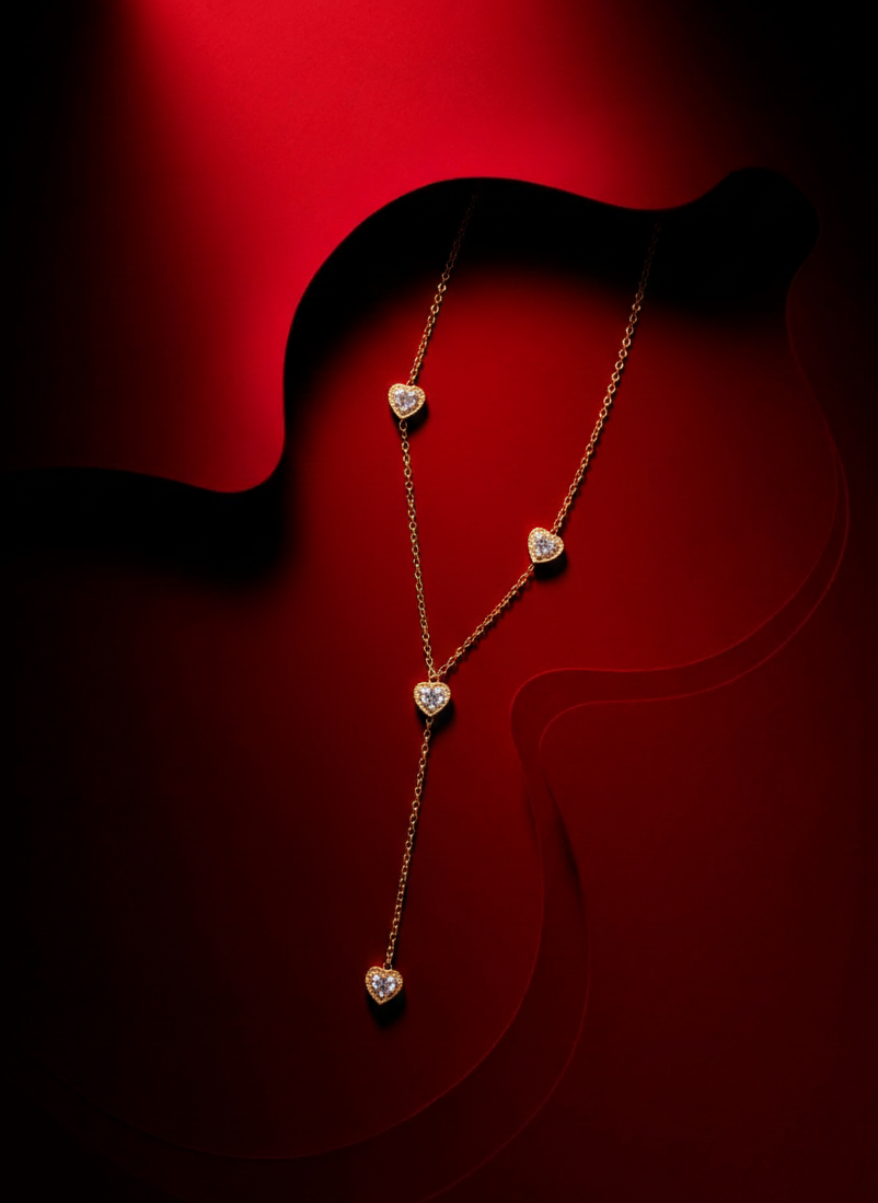 Eternal Heart Y-Pendant – Zirconia Crystal Anti-Tarnish 18K Gold Stainless Steel