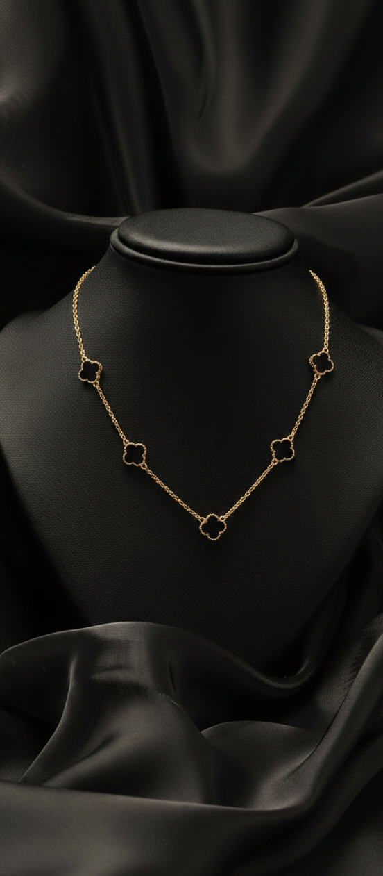 Noir Clover Station Necklace – Anti-Tarnish 18K Gold Stainless Steel