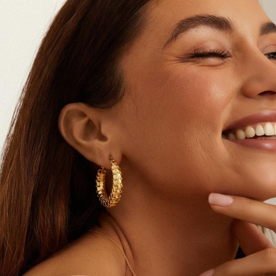 Seraphina Scale Hoops – Anti-Tarnish 18K Gold Stainless Steel