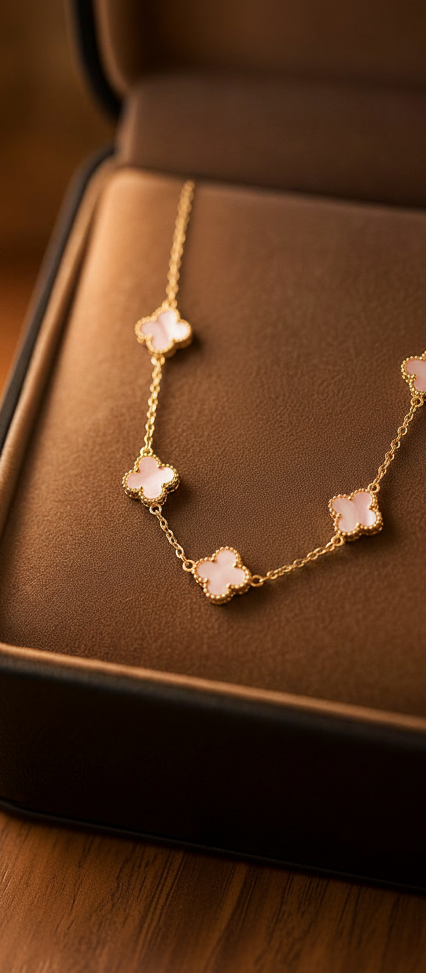 Pearlescent Clover Station Necklace – Anti-Tarnish 18K Gold Stainless Steel