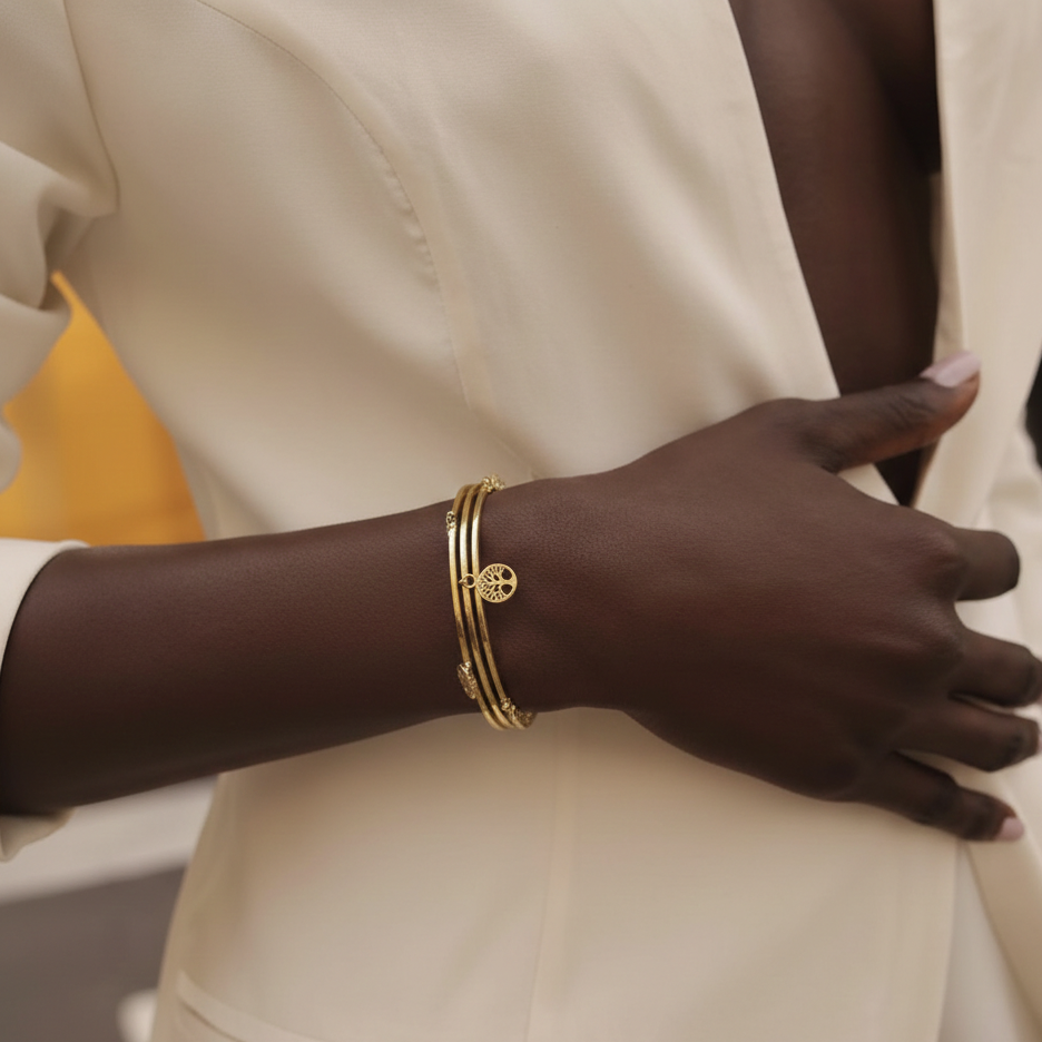 Arboreal Harmony Bangle – 18K Gold Plated Anti-Tarnish Triple-Band