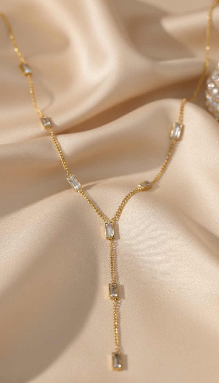 Celestial Droplet Y-Necklace – 18K Gold Plated Anti-Tarnish White Zirconia