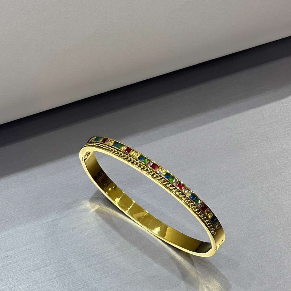 سوار كروما مضفر مطلي بالذهب عيار 18 قيراطًا - مقاوم للماء ومضاد للتشوه