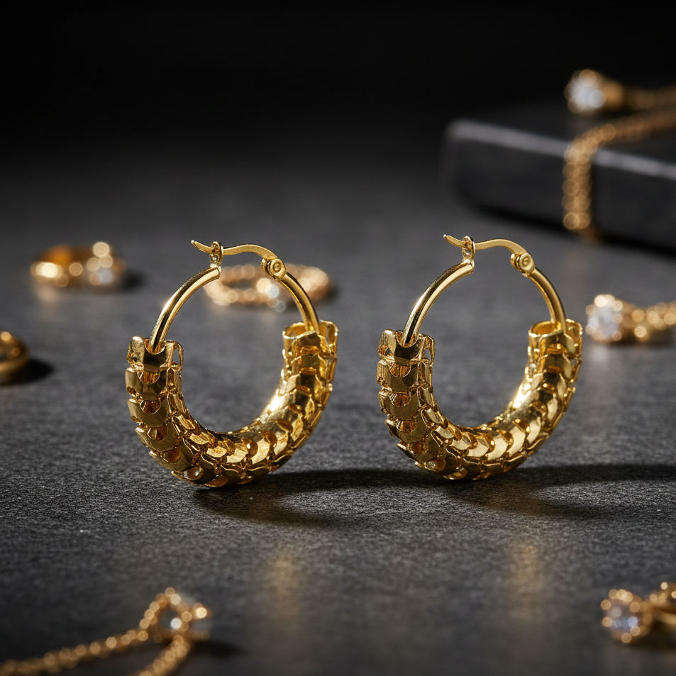 Seraphina Scale Hoops – Anti-Tarnish 18K Gold Stainless Steel