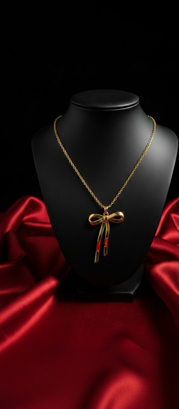 Colette Ribbon Bow Pendant – Anti-Tarnish 18K Gold Stainless Steel