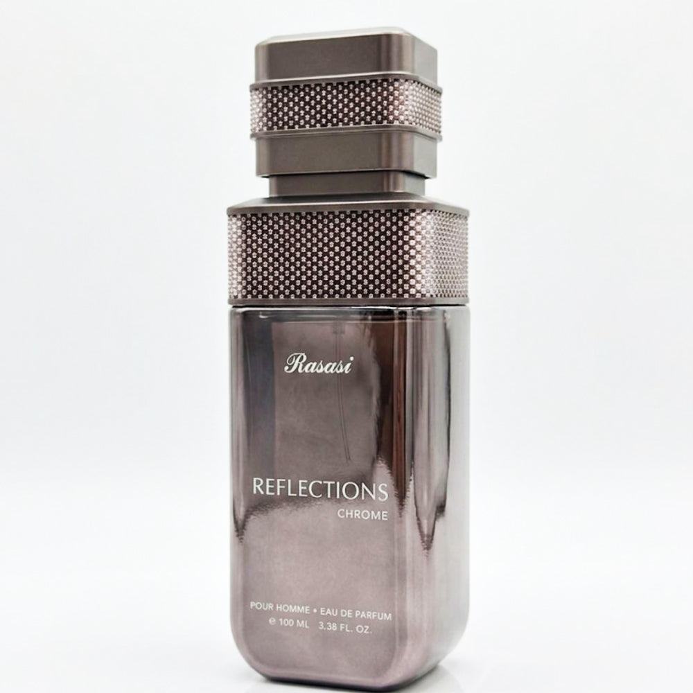 Rasasi Reflections Chrome Eau De Parfum 100ML for Men – Fresh Woody Aromatic Perfume